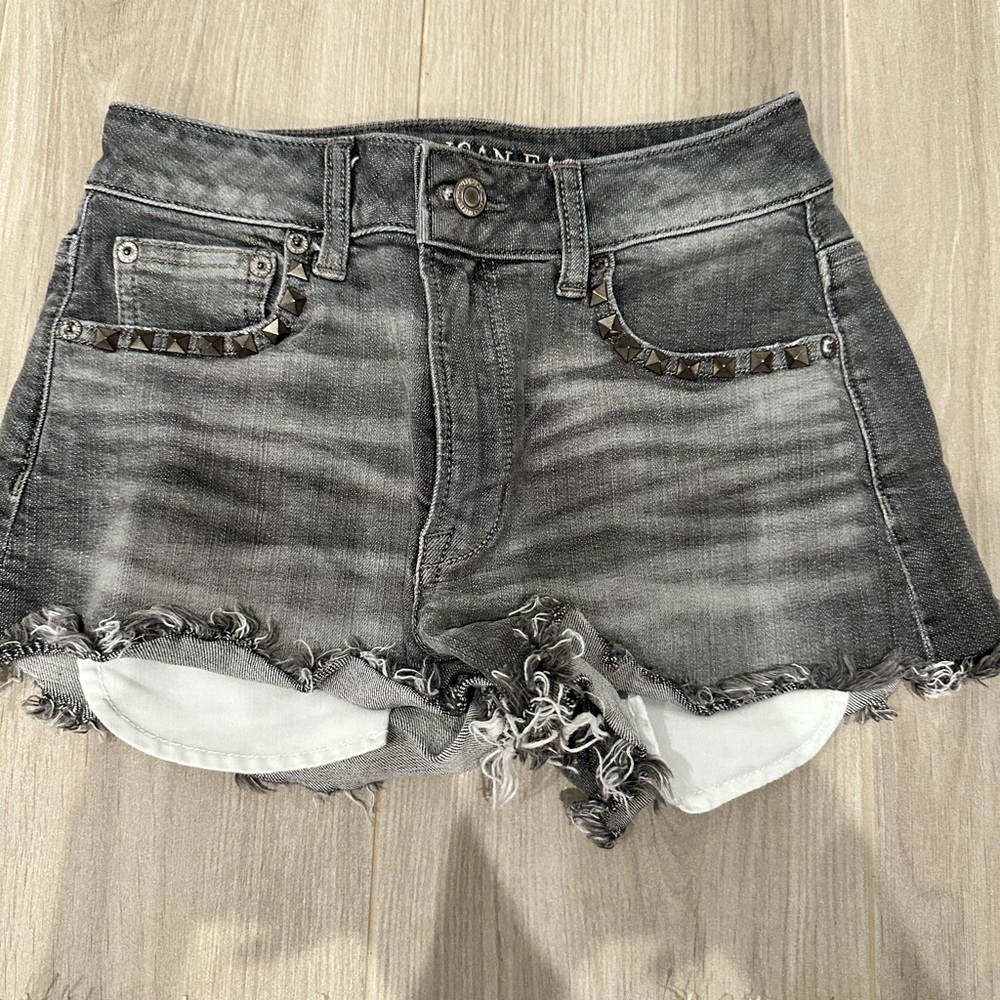 American Eagle high rise denim grey/black shorts